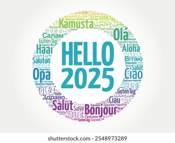 Hello 2025 word cloud in different languages of the world, concept background