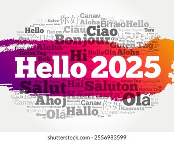 Hello 2025 word cloud in different languages of the world, concept background