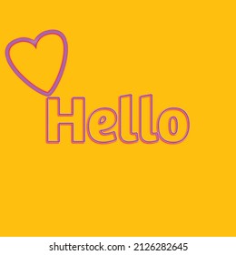 Hello 3D Signs Style Text Vector With Heart shape isolated on yellow Background.
