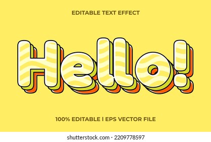 hello 3d text effect with cute theme. yellow text lettering typography font style