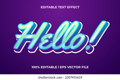 hello 3d text effect with stylish  theme. blue text lettering typography font style