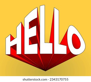 Hola ilustración vectorial de escritura 3D. Hola texto con vector de perspectiva 3d.