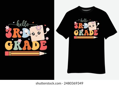 Hello 3rd Grade School Teacher Back to School T-Shirt Design