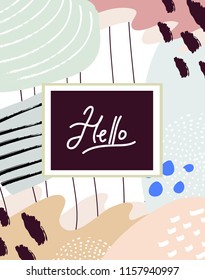 Hello Abstract Background in memphis style design with line, dots, and pastel color.