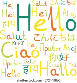 Hello all languages white background pattern meadow freindship italic