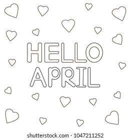 Hello April Background Hearts Coloring Page 스톡 벡터(로열티 프리) 1047211252 ...
