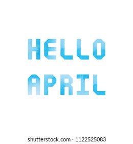 Hello April card with blue watercolor on white background.