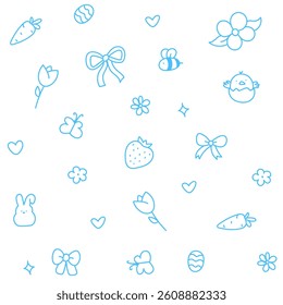 Hello April . Cute set of spring elements. Birds, flowers, insects, leaves.  flowers in bloom, geese and rabbits, vintage style, vector design. Happy Easter poster. Easter eggs and bunny in flowers 