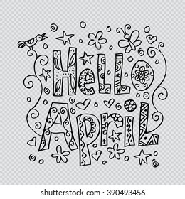 Hello April. Hand drawing illustration.
