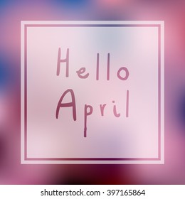Hello april illustration with purple cherry tree and sky style blurry gradient mesh background.