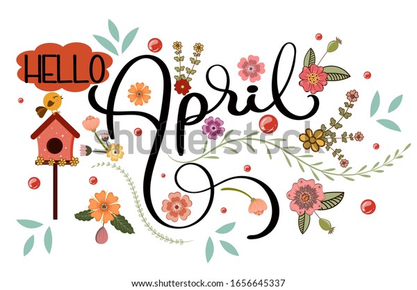 こんにちは4月 4月のベクター画像と花と葉 花柄 4月のイラスト のベクター画像素材 ロイヤリティフリー