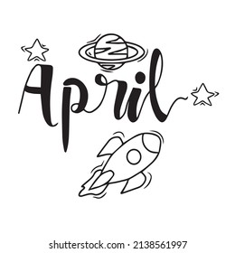 Hello April month vector lettering. Space. Illustration white background