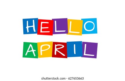 hello april, text in colorful rotated squares