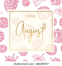 Hello august lettering print with raspberries.