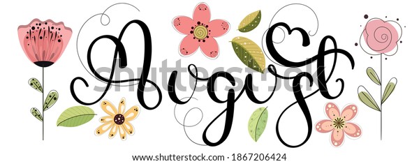 こんにちは8月 花と葉の8月のベクター画像 花柄 イラスト月8月 のベクター画像素材 ロイヤリティフリー
