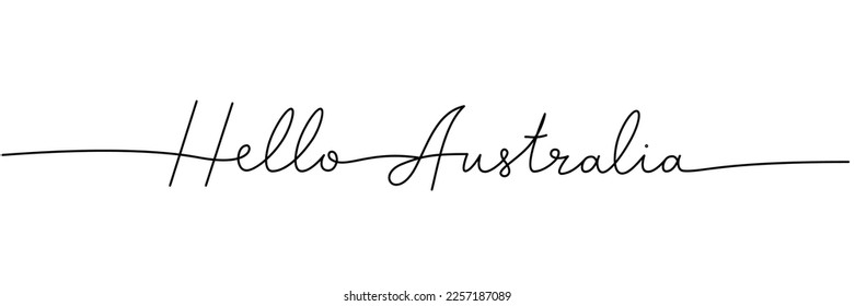 Hello Australia - word with continuous one line. Minimalist drawing of phrase illustration. Australia country - continuous one line illustration.