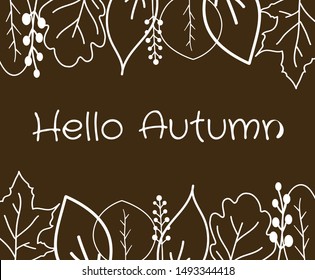 Hello autum. Vector illustration on brown background.Eps10