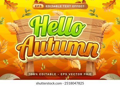 hello autumn 3d text effect and editable text effect with autumn leaves illustration