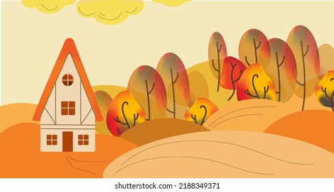 Hello Autumn, Abstract fall banner, Vector illustration of horizontal banner of autumn landscape