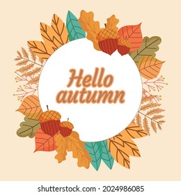 hello autumn, acorns and foliage label