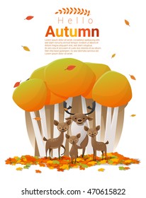 Hello autumn background with deers , vector , illustration