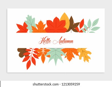 Hello autumn background with flat leaves