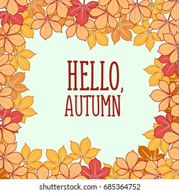 Hello Autumn, background from forest leaves composition. Vector image.