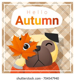 Hello autumn background with happy dog , vector , illustration