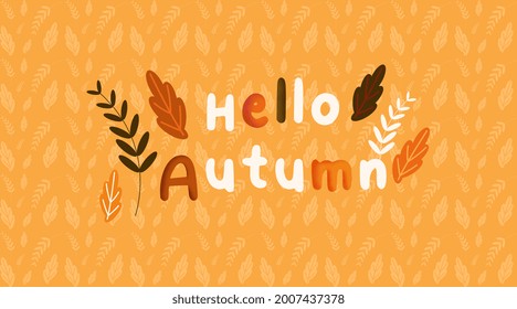 Hola vector de ilustración de fondo de otoño. Banner y volante web de otoño