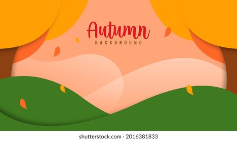 Hola vector de ilustración de fondo de otoño. Banner y volante web de otoño
