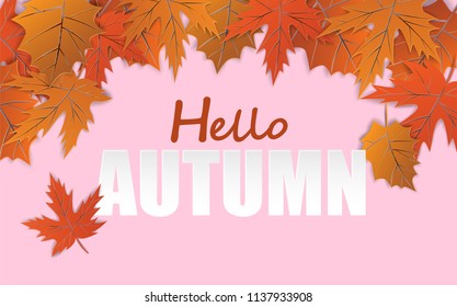 
Hello Autumn. background layout decorate with leaves paper art style design for web ,banner ,template ,poster, web, banner. Vector
