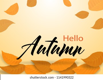 Hello Autumn. background layout decorate with leaves design for web ,banner ,template ,poster, web, banner. Vector