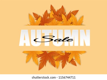Hello Autumn. background layout decorate with leaves design for web ,banner ,template ,poster, web, banner. Vector