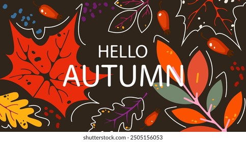 Hello autumn. Background with autumn leaves. Autumn season. Vector illustration.