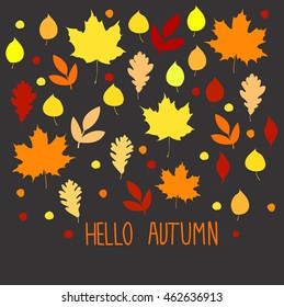 Hello autumn.  Background with autumn leaves. Vector illustration