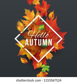 Hello Autumn Background with Realistic Falling Leaves