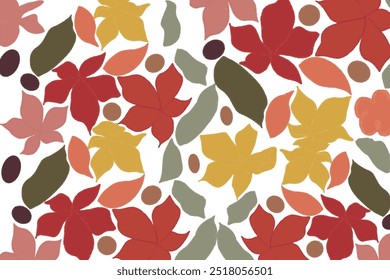 Hola otoño. fondo, temporada, otoño, Vector, ilustración, patrón. patrón de repetición de Vector sin costuras de flores. patrón floral brillante de Grandes flores amarillas, rojas y naranjas sobre un fondo blanco. verano