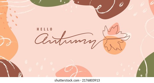 Hello autumn background and wallpaper and boho shape style and painted squiggle line element vector illustration