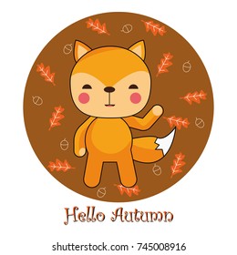 Hello autumn background with wild animals. Vector , illustration