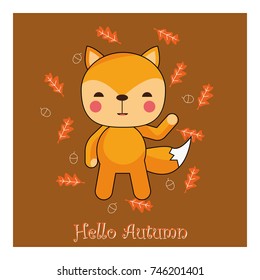 Hello autumn background with wild animals. Vector , illustration