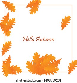 Hello Autumn banner. Golden leaves background.