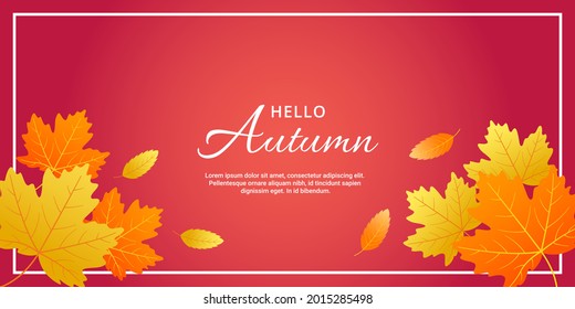 Hello Autumn Banner with Golden Maple Leaf. Seasonal Lettering Banner Template Illustration.
