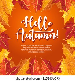 Hello Autumn banner with grain shadow style for autumn season. Can use for editorial, sticker, icon, and promotional