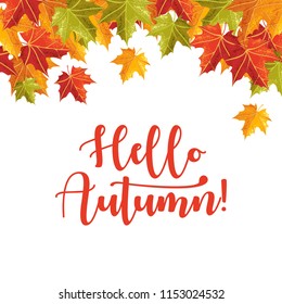 Hello Autumn banner with grain shadow style for autumn season. Can use for editorial, sticker, icon, and promotional