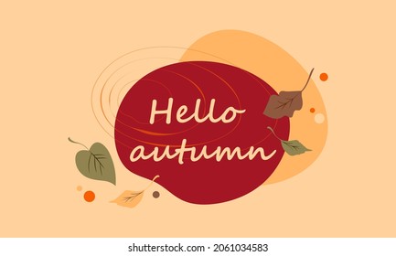 Hello autumn banner with leaves and abstract elements on a colorful background
