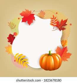 Hello Autumn Banner With Leaves With Gradient Mesh, Vector Illustration