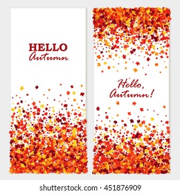 Hello Autumn banners with maple leaves.
