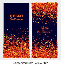 Hello Autumn banners with maple leaves. Isolated