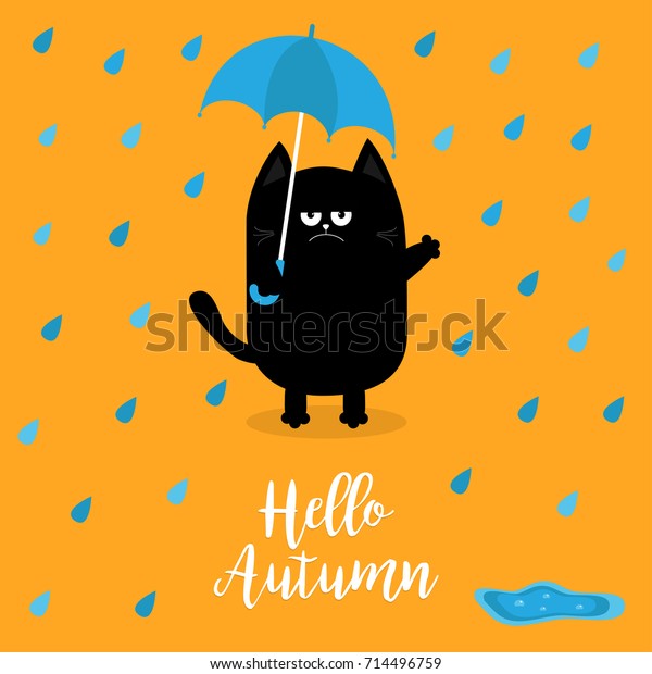 Bonjour L Automne Chat Noir Tenant Un Image Vectorielle De Stock Libre De Droits