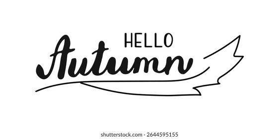Hello autumn black lettering. Handwritten words isolated on white background. Hand drawn Calligraphy text. Typographic inscription for banner, web, print, card, holiday poster, t shirt.